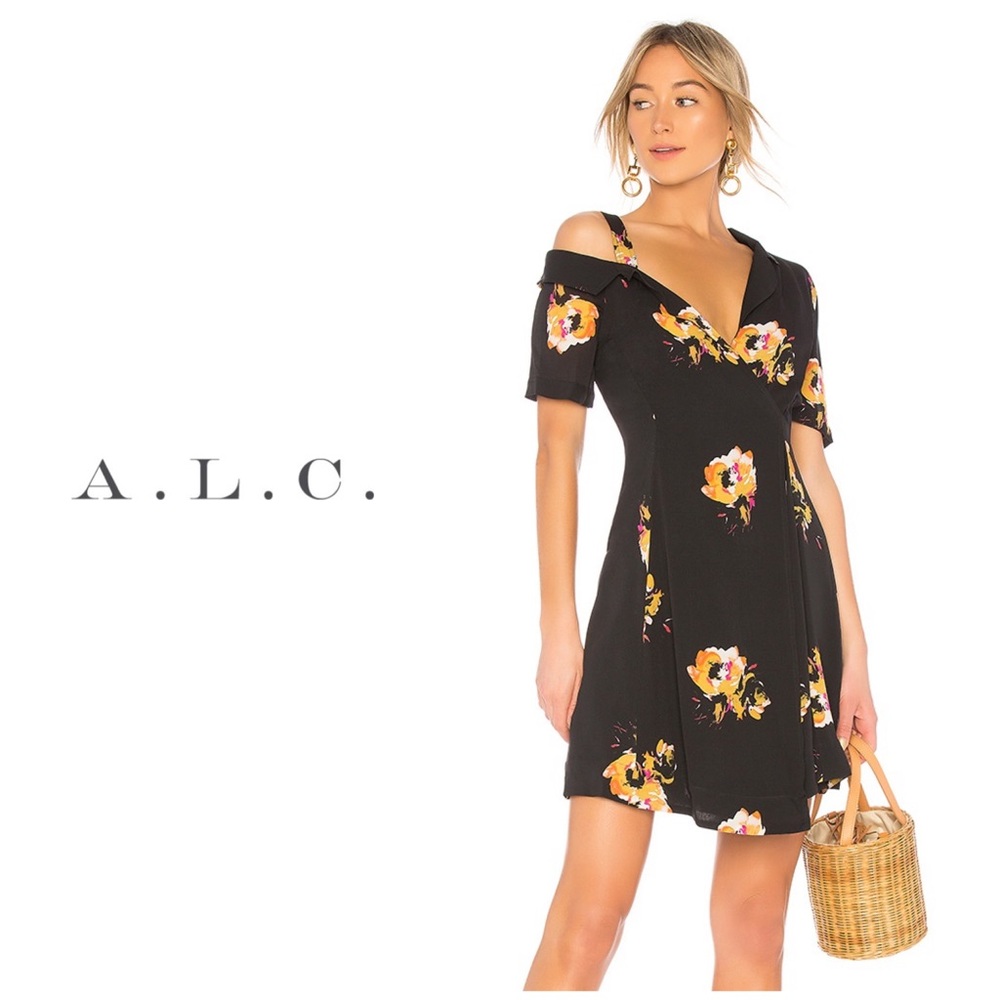 NWT A.L.C. Floral Silk Crepe Cold Shoulder Dress - Picture 2 of 13